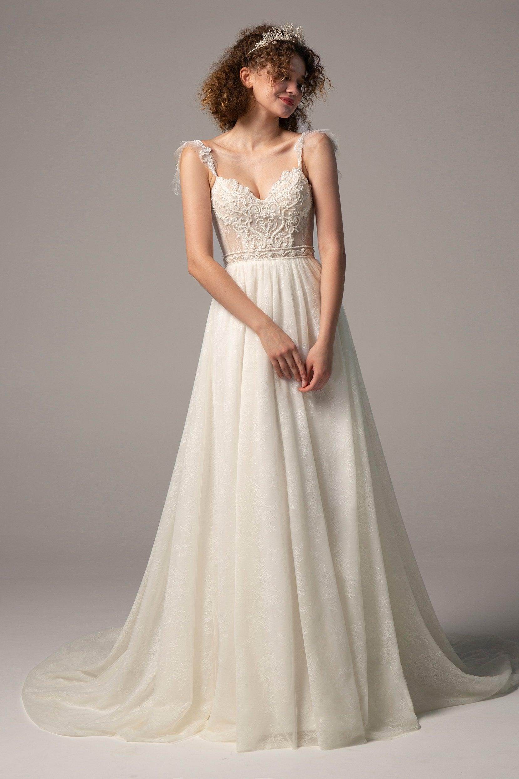 A-Line Court Train Lace Wedding Dress CW2378 - COCOMELODY
